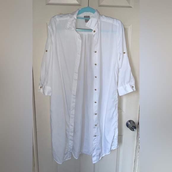 Chicos Side-Slit Button-Down Tunic Beach Cover Up - Picture 4 of 12